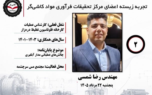 دومین جلسه تجربه زیسته اعضای مرکز تحقیقات فرآوری مواد کاشی‌گر (مهندس رضا شمسی؛ ۱۴۰۱ تا ۱۴۰۳)
