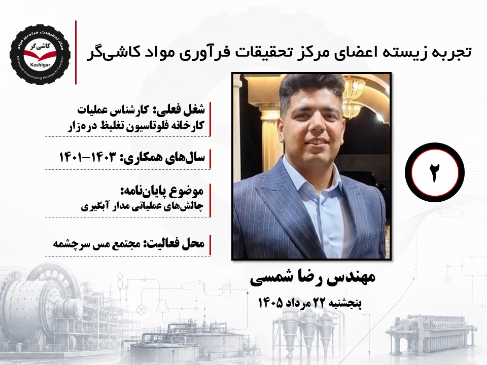 دومین جلسه تجربه زیسته اعضای مرکز تحقیقات فرآوری مواد کاشی‌گر (مهندس رضا شمسی؛ ۱۴۰۱ تا ۱۴۰۳)