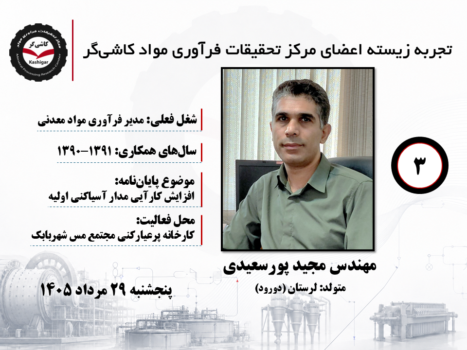 سومین جلسه تجربه زیسته اعضای مرکز تحقیقات فرآوری مواد کاشی‌گر (مهندس مجید پورسعیدی؛ ۱۳۹۰ تا ۱۳۹۱)